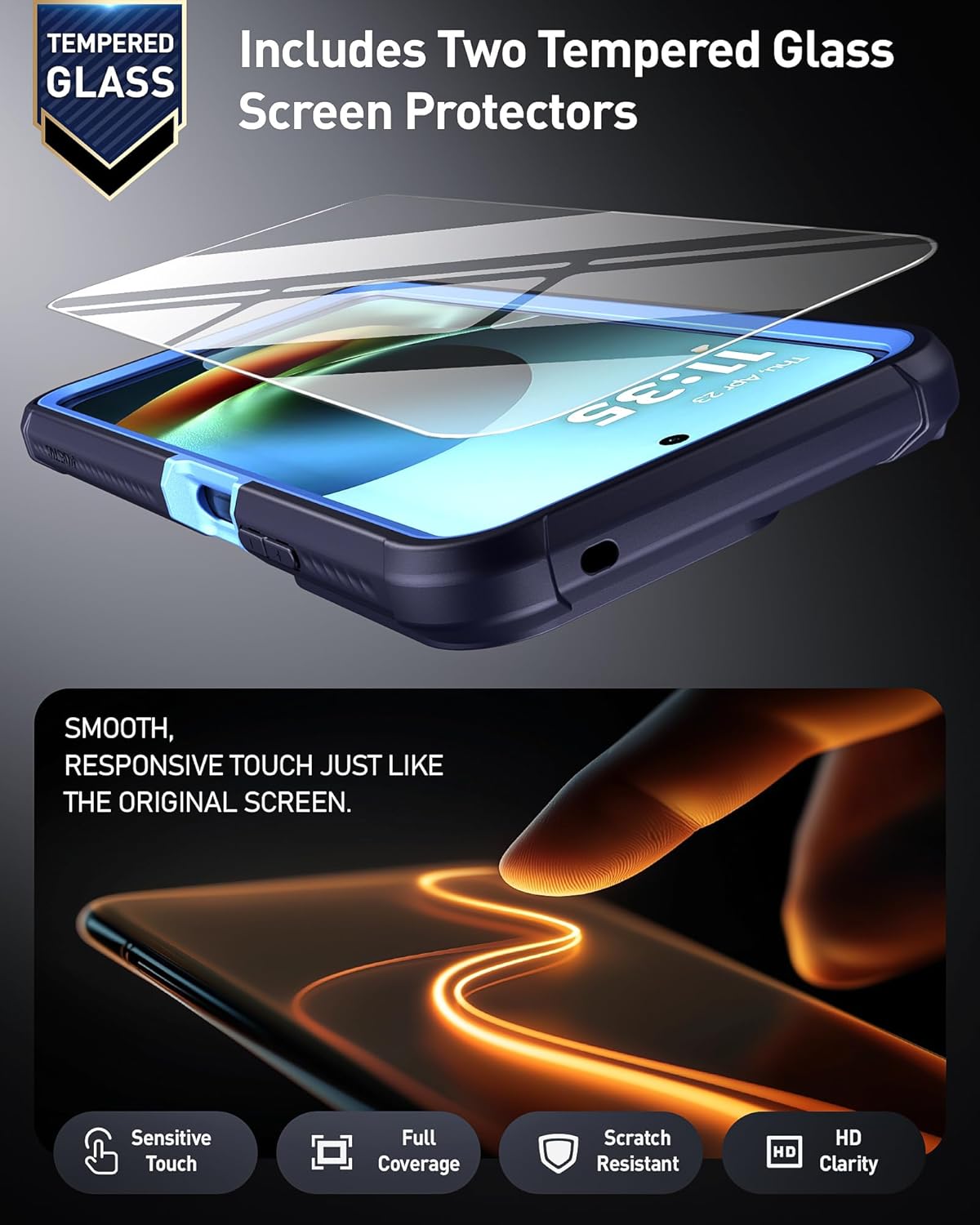 Poetic Guardian Case for Motorola Moto G 5G 2026/Moto G Play 2026, [20FT Mil-Grade Drop Tested],[2 Tempered Glass Screen Protector] Full-Body Shockproof Clear Cover Case, Blue/Clear