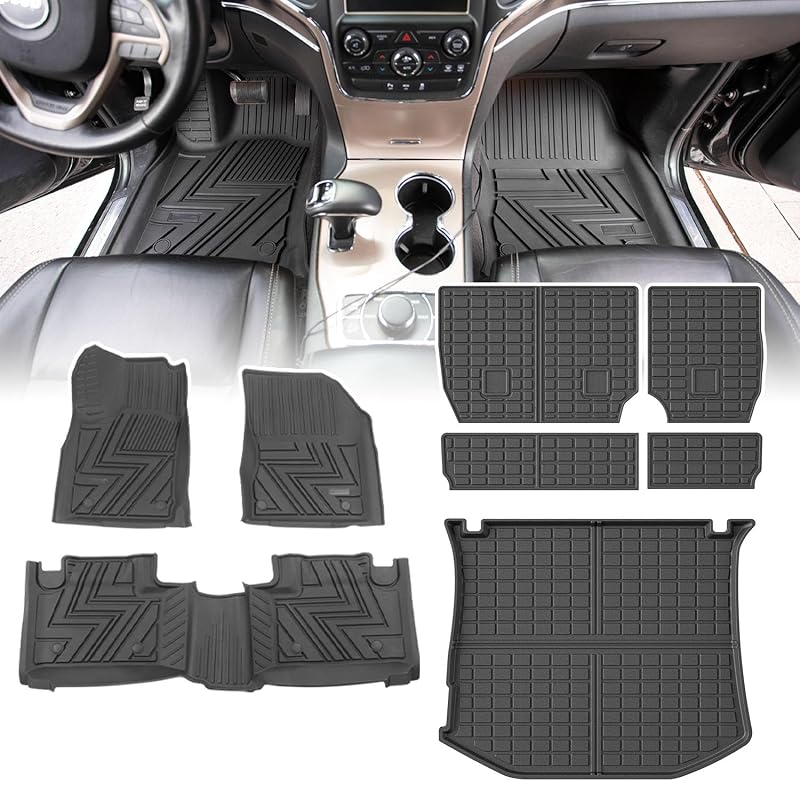 Kit de tapetes para porta-malas, encosto traseiro e piso xipoqix para Jeep Grand Cherokee 2011–2021 e Grand Cherokee WK 2022–2023, 8 peças