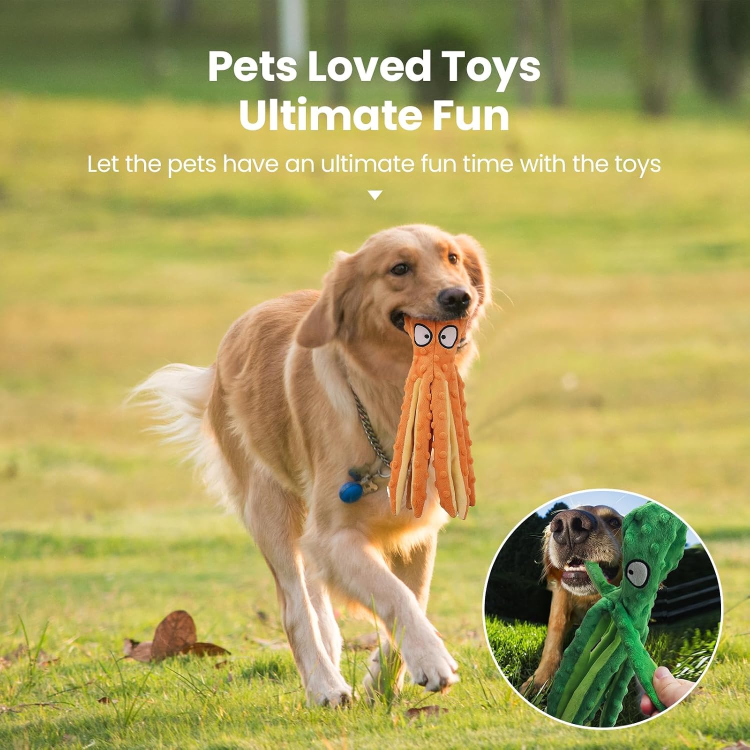 Dog Squeaky Toys Octopus - No Stuffing Crinkle Plush Dog Toys for Puppy Teething, Durable Interactive Chew Toys for Small, Medium and Large Dogs Training and Reduce Boredom, 2 Pack (Orange+Purple)