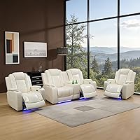 Vista 14 de Sofá reclinable individual eléctrico para muebles de sala de estar, silla reclinable de cuero con luces LED, puertos USB, almacenamiento oculto