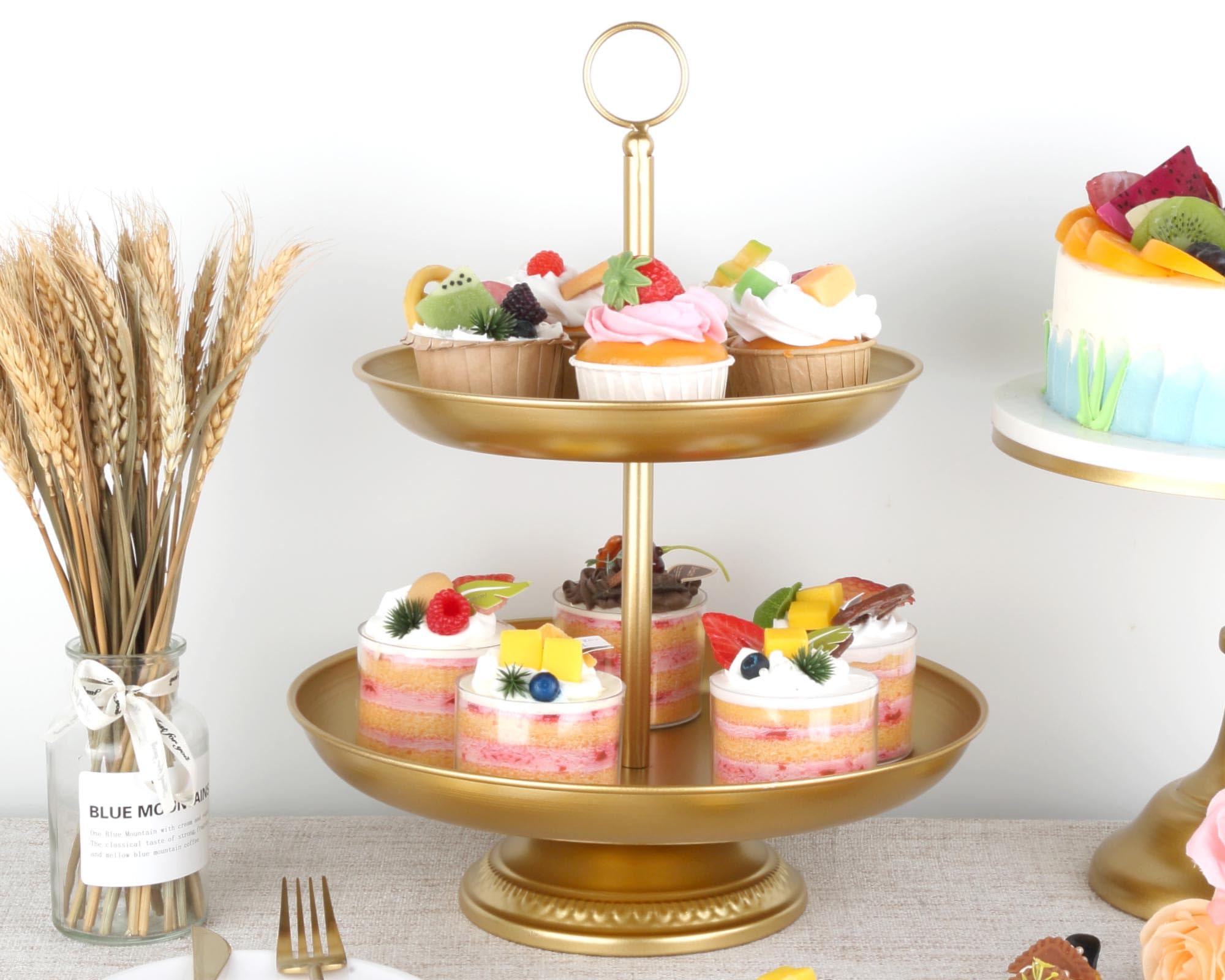 6 soportes para tartas de metal dorado, soportes para cupcakes para mesa de postre, boda, cumpleaños