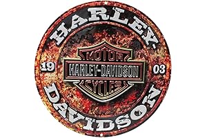 Round Harley-Davidson Rust Shield Embossed Metal Sign