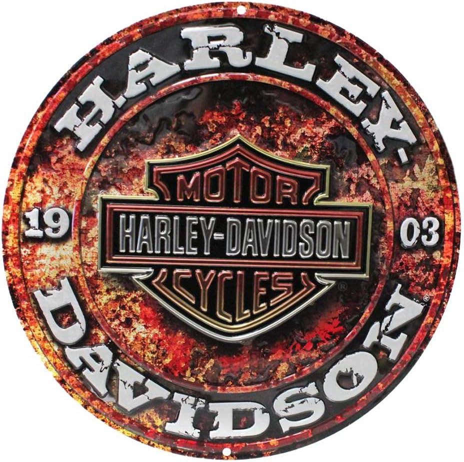 Harley-Davidson Embossed Stone Rust Bar & Shield Tin Sign, Round 14 inch 2011171