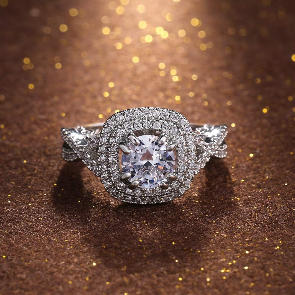 925 Sterling Silver Shiny Full Diamond Gemstone Ring Cubic Zirconia Rings CZ Diamond Multi Row Ring Eternity Engagement Wedding Band Ring for Women (US Code 9) - Image 5