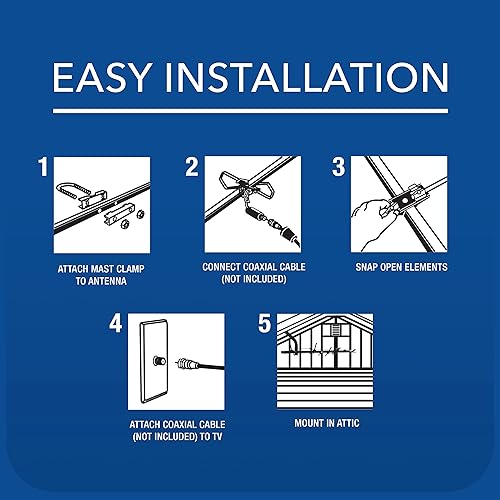Miniatura 4 de RCA Antena de TV compacta Yagi para exteriores o en el ático - Antena OTA digital de largo alcance para recepción clara, compatible con NexGenTV,