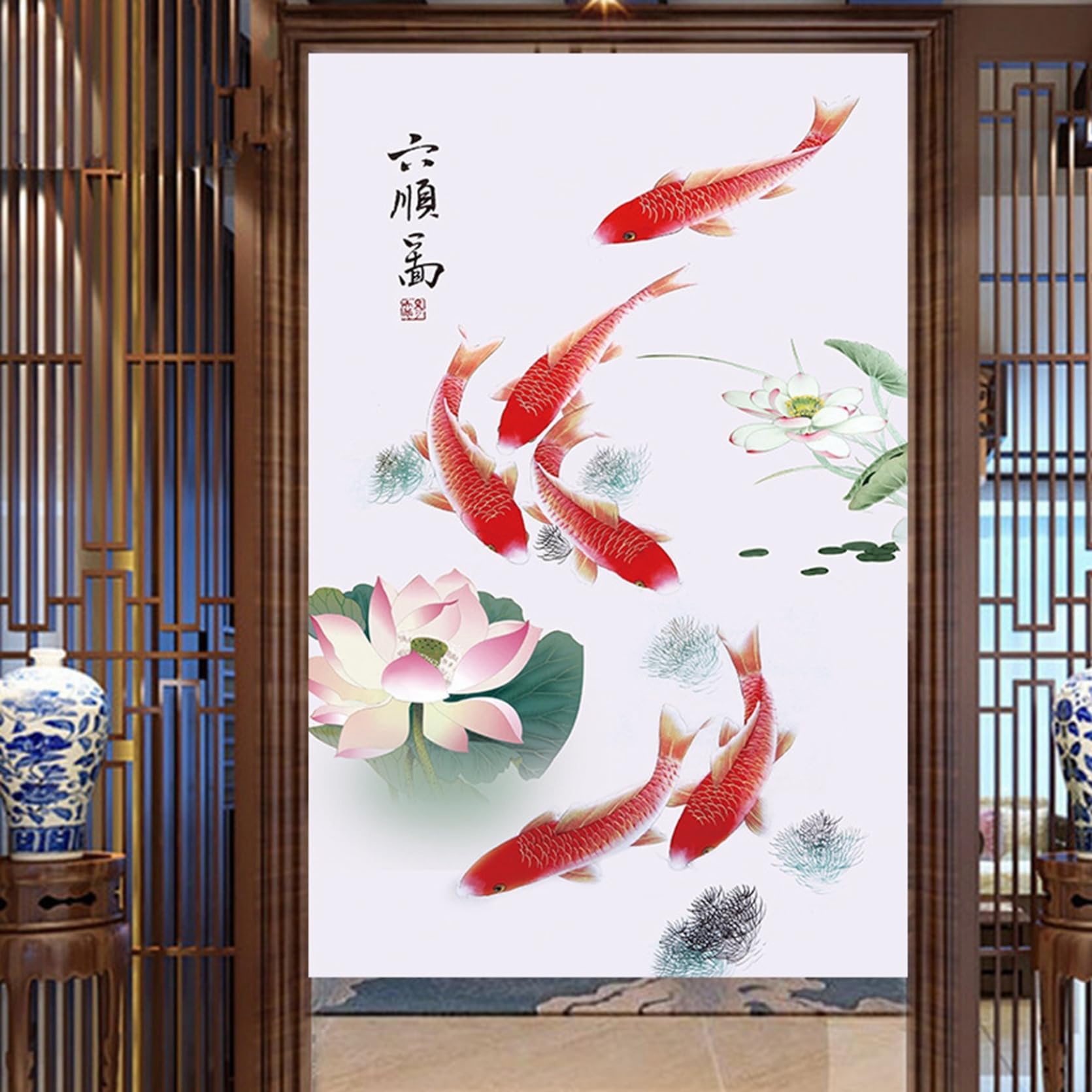 Amazon｜のれん 暖簾 ワンピース 鯉 絵画 花柄 和風 和柄 ドアカーテン