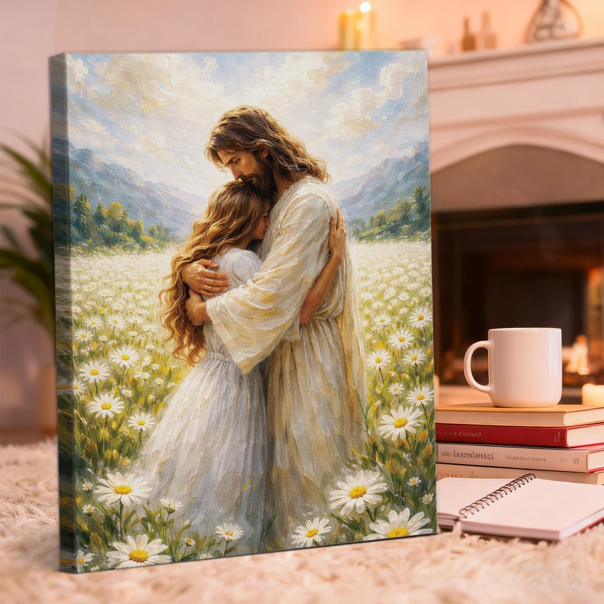 YJIKRTVT Christian Canvas Wall Art Jesus Hug Painting Inspirational Faith Decor for Living Room Bedroom Hallway Prayer Room Religious Comfort Artwork Gift for Women Pastor, 8x10 Inch image 4