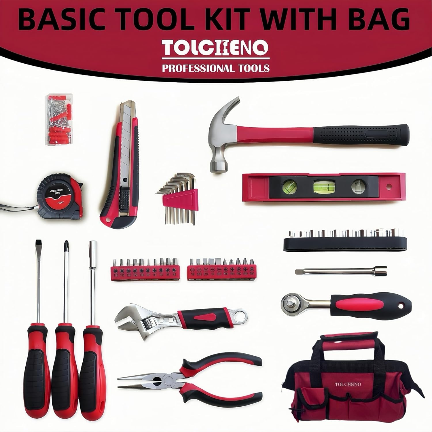 Basic Tool Kit - Tool kit for Home,Apartement,Dorm and Office.Starter Household Tool Set For Beginner,Women,New College for Home Repair,Daily Maintenance or DIY (155pcs-1new)