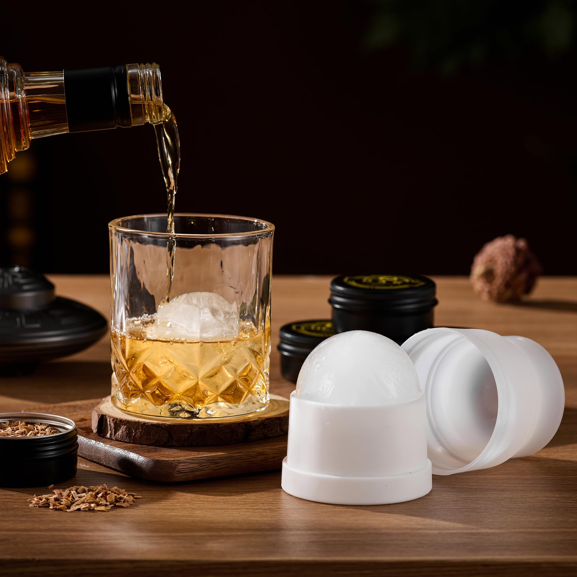 ComboJoy Kit per affumicatore elettrico per whisky, accendino integrato, 6 gusti di trucioli di legno, stampi per bicchieri e sfere di ghiaccio, kit ricaricabile per cocktail, kit per affumicatore di