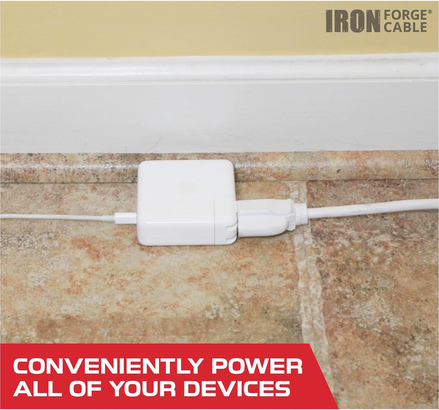 Iron Forge Cable 2 Pack 6 ft Angled Flat Plug White Extension Cord - 16/3 SJT 3 Prong Indoor Extension Cord 13 Amp, 45° Angle Flat Plug