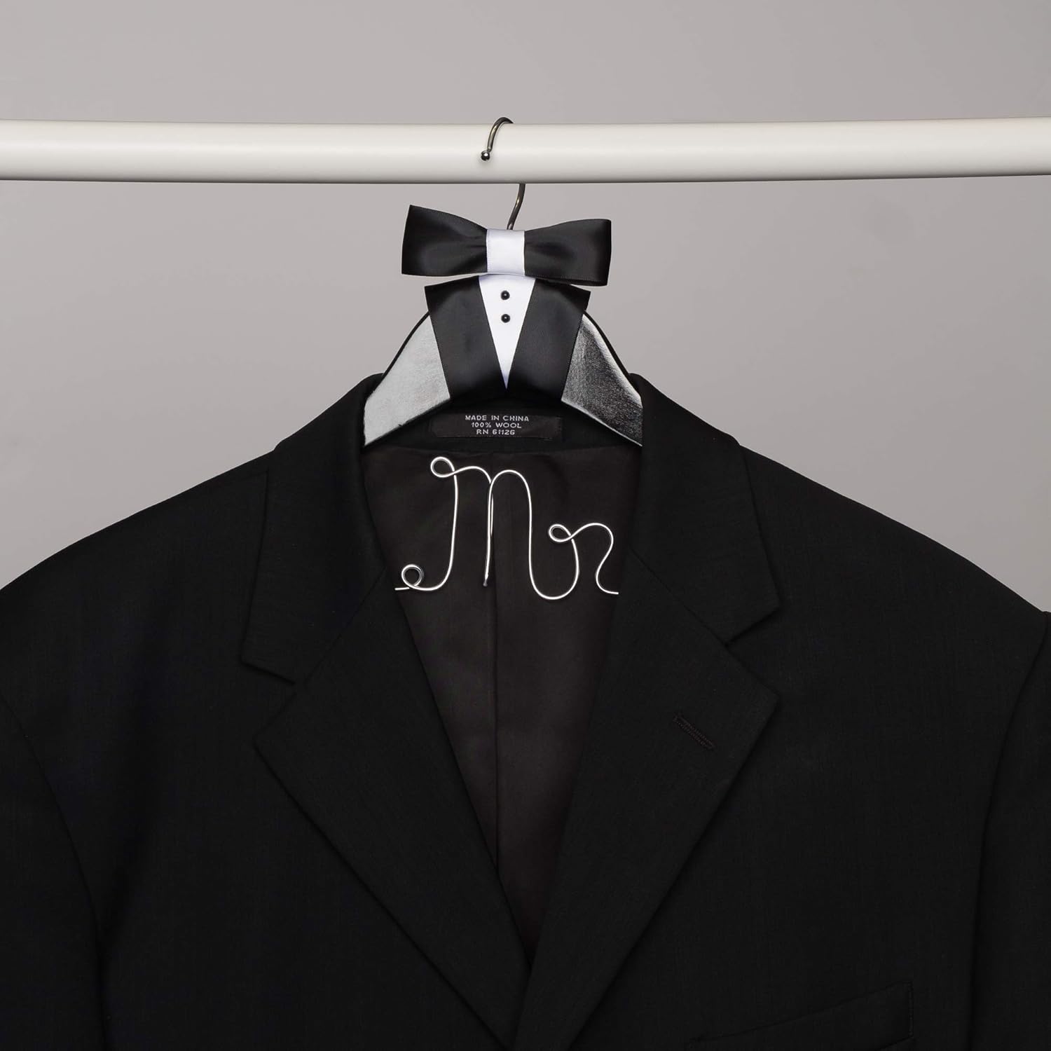 Ella Celebration Mr Wedding Groom Hanger Black Wooden and Silver Wire for Tuxedo or Suit, Hangers for Grooms and Weddings (Mr)