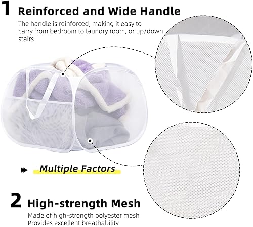 Miniatura 3 de Cesta plegable para la ropa sucia, 90 L, plegable, con asas, cesta de malla para ropa sucia, para lavandería, baño, habitación de los niños,