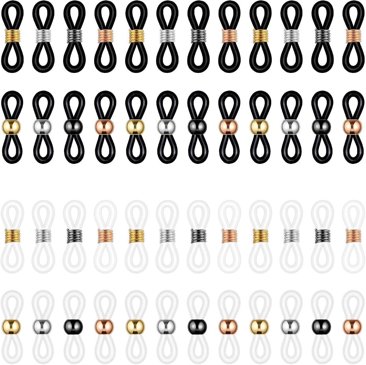 Extremos de cadena de gafas, 50 piezas Gafas de silicona ajustables Conector de cadena Gafas antideslizantes Cadenas Bucles de goma Retenedor de correa de gafas para gafas Soporte de gafas Collar de cadenas