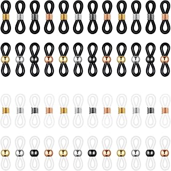 Eyeglass Chain Ends, 50 Pcs Adjustable Silicone Eyeglasses Chain Connector Anti Slip Glasses Chains Rubber Loops Eyeglass Strap Retainer for Eye Glasses Sunglasses Holder Necklace Chains
