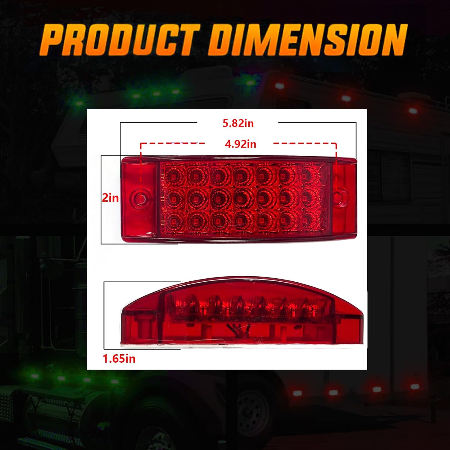 4Pcs 5.8" Red 21LED Side Marker Clearance Trailer Lights, 3-in-1 Front Rear Brake Strobe Sequential Signal Indicator Waterproof 12V Rectangular Tail Light for Truck Camper Bus Van RV ATV