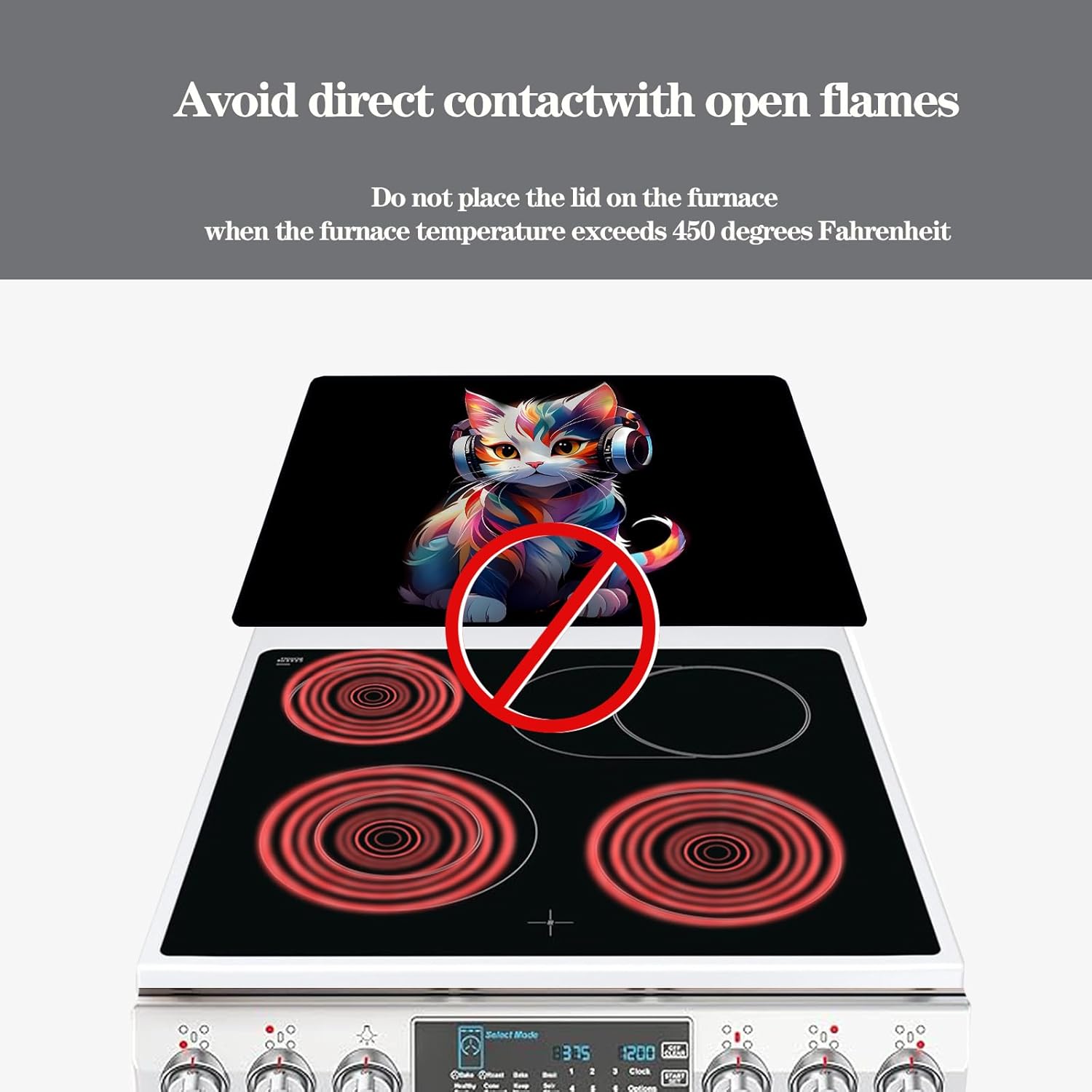 stove top cover 28inx 20inelectric Stove Top Cover Stove Heat Resistantglass Cover Expands Usable Space ﻿ (Music Cat)