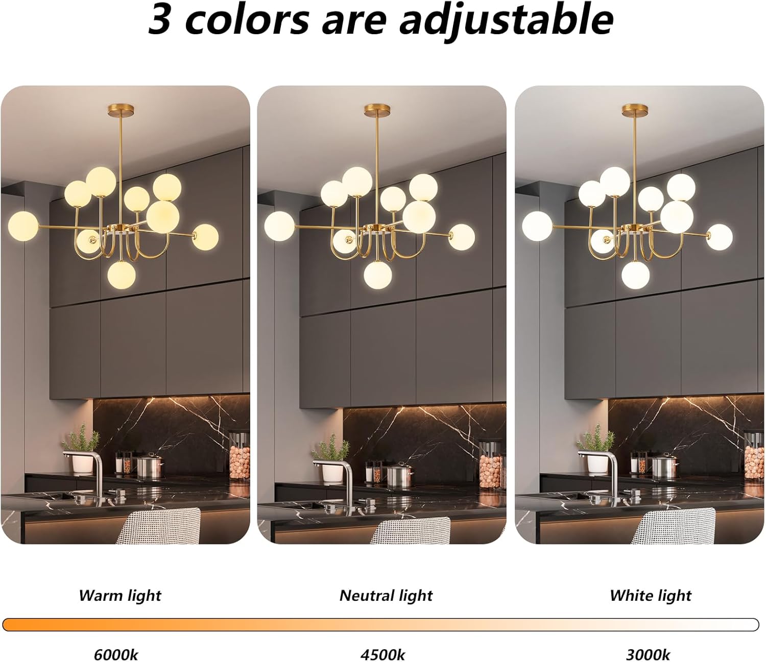 Modern Gold Chandelier Light Fixture,9-Light Sputnik Chandeliers Mid Century Glass Pendant Light Bubble Chandeliers for Dining Room,Kitchen Island,Living Room,Globe Pendant Lighting