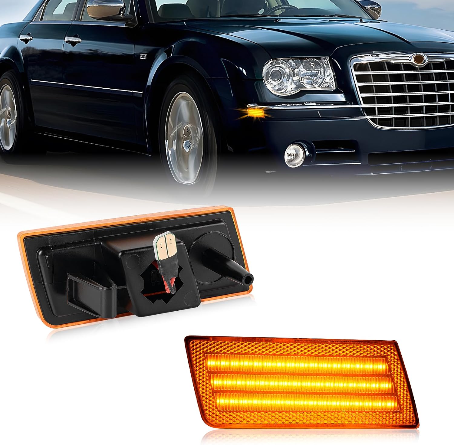 litzland LED Side Marker Lights Compatible With 2005-2014 Chrysler 300/300C Front Bumper Side Marker Turn Signal Lamps Yellow Lens Amber Light