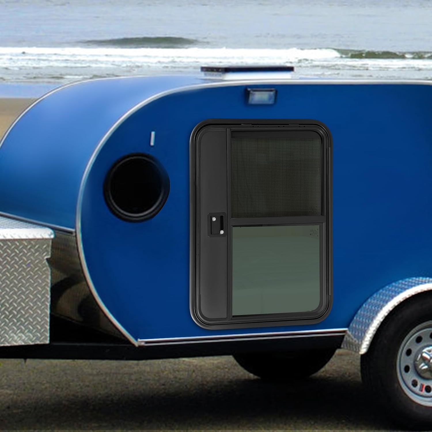 Rv Entry Door 26x36in, Left Driver Side Trailer Tear Drop, Rv Entry Door With Tempered Glass&Key Lock For Rv Camper With Wall Thickness Of 18-20mm (Black, Left Driver Side)