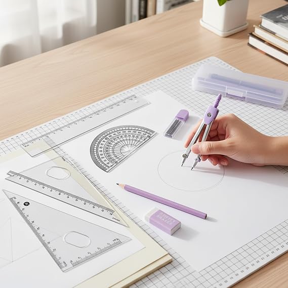 7-Piece Math Set, Protractor and Compass Set, Geometry Sets for Secondary School, Math Sets Secondary School, Students' Math Instruction and Learning: Drawing Geometric Shapes