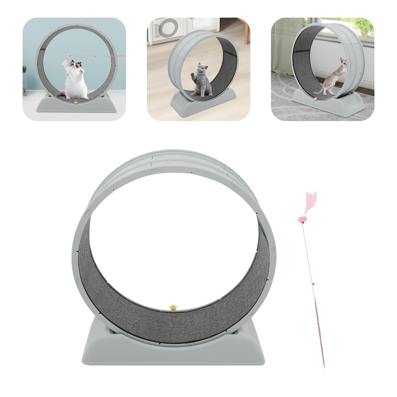 Bicicletta per gatti in legno, tapis roulant indoor per gatti fino a 10 kg, super silenziosa, con tappeto rimovibile per la perdita di peso e promozione della salute (80 cm, grigio)