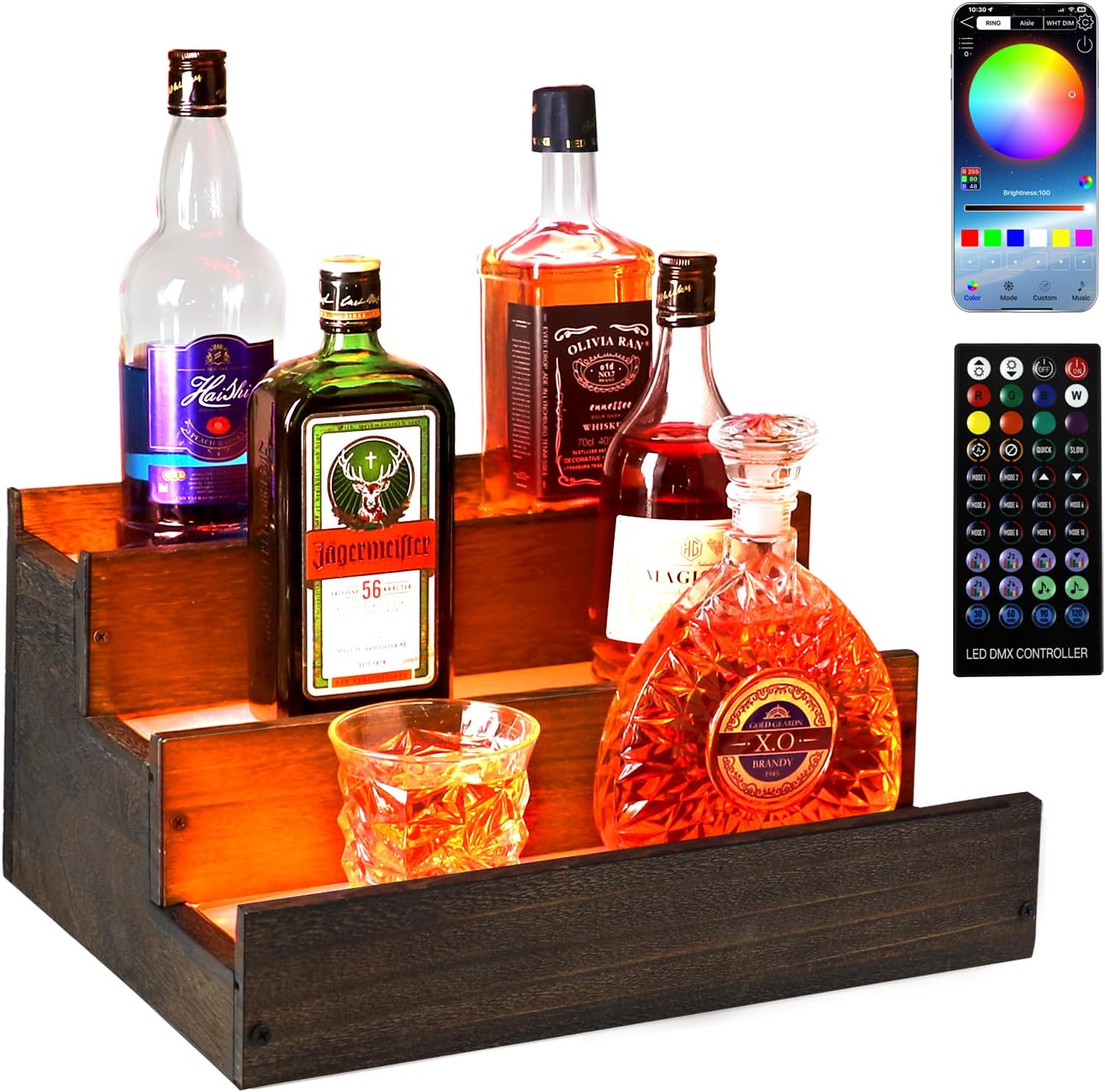 Amazon.com: Lighted Liquor Bottle Display Shelf with Fences, 3 Step ...