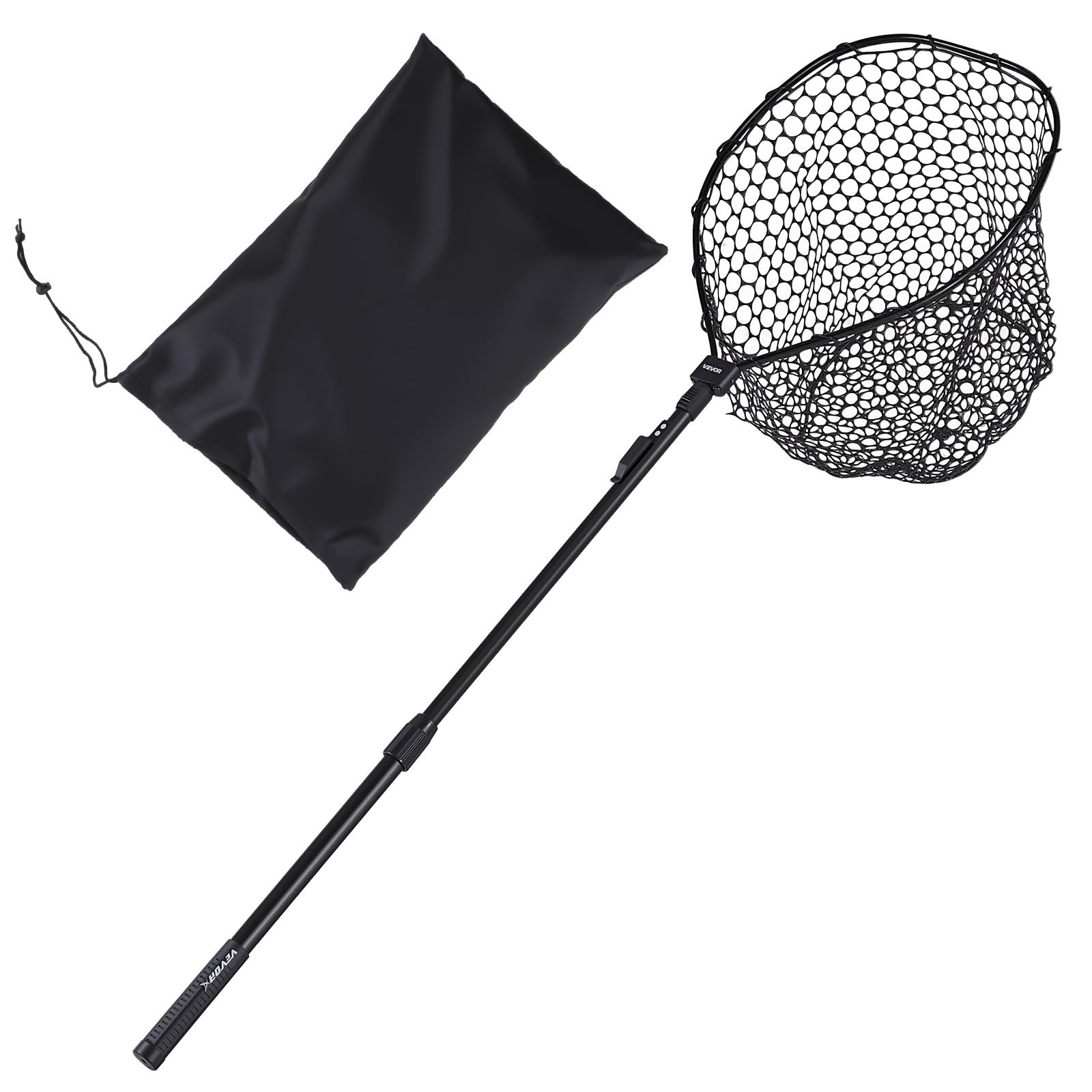 VEVOR Angelkescher Teleskopisch 143 cm, Unterfangkescher mit Fischschonendem Fischnetz aus Silikon (20 mm Maschenweite), Kescherstange aus 6063 Aluminiumlegierung mit Rutschfestem PE Griff