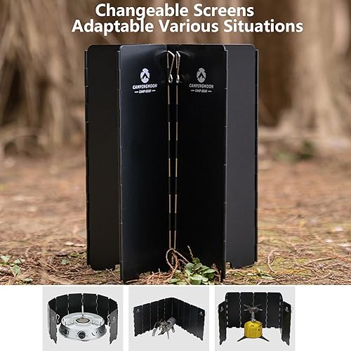 Miniatura 4 de Campingmoon - Estufa de campamento con 10 placas de aleación de aluminio plegable para estufa de campamento, bloqueador de viento para estufa de gas