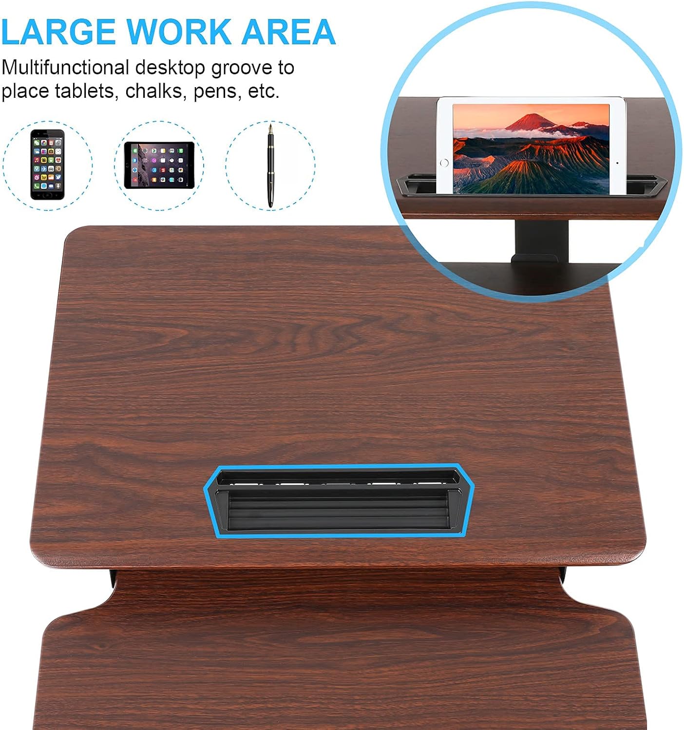 LGHM Rolling Desk, Height Adjustable Mobile Desk, Rolling Standing Desk with Wheels, Home Office Sit-Stand Desk with Keyboard, Pneumatic Adjustable Laptop Desk Cart Computer Workstation : Office Products