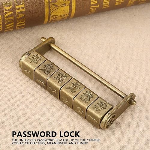 Miniatura 4 de Candado de combinación, bloqueo de código, cerradura de contraseña antigua, vintage, exquisitos personajes chinos, candado del zodiaco para