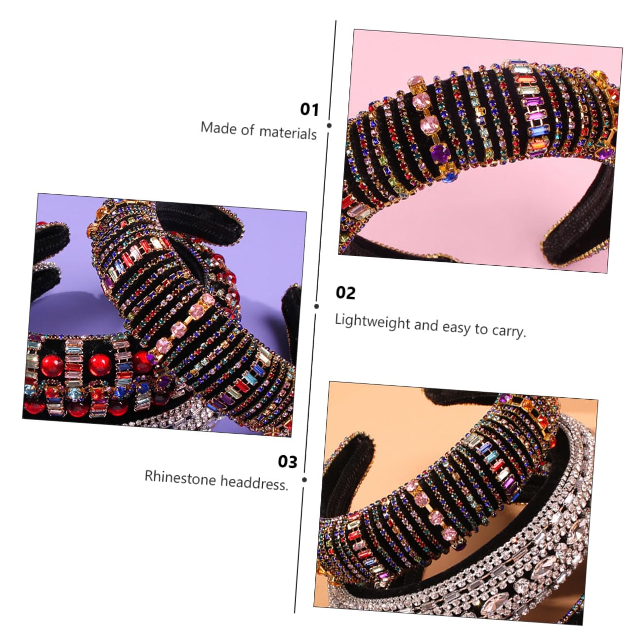 DOITOOL 3 Piezas diadema de ala ancha con diamantes completos coleteros scrunchies hair ties hair band hair topper gótico joyas rubor Decorar novia Accesorios para el cabello paño