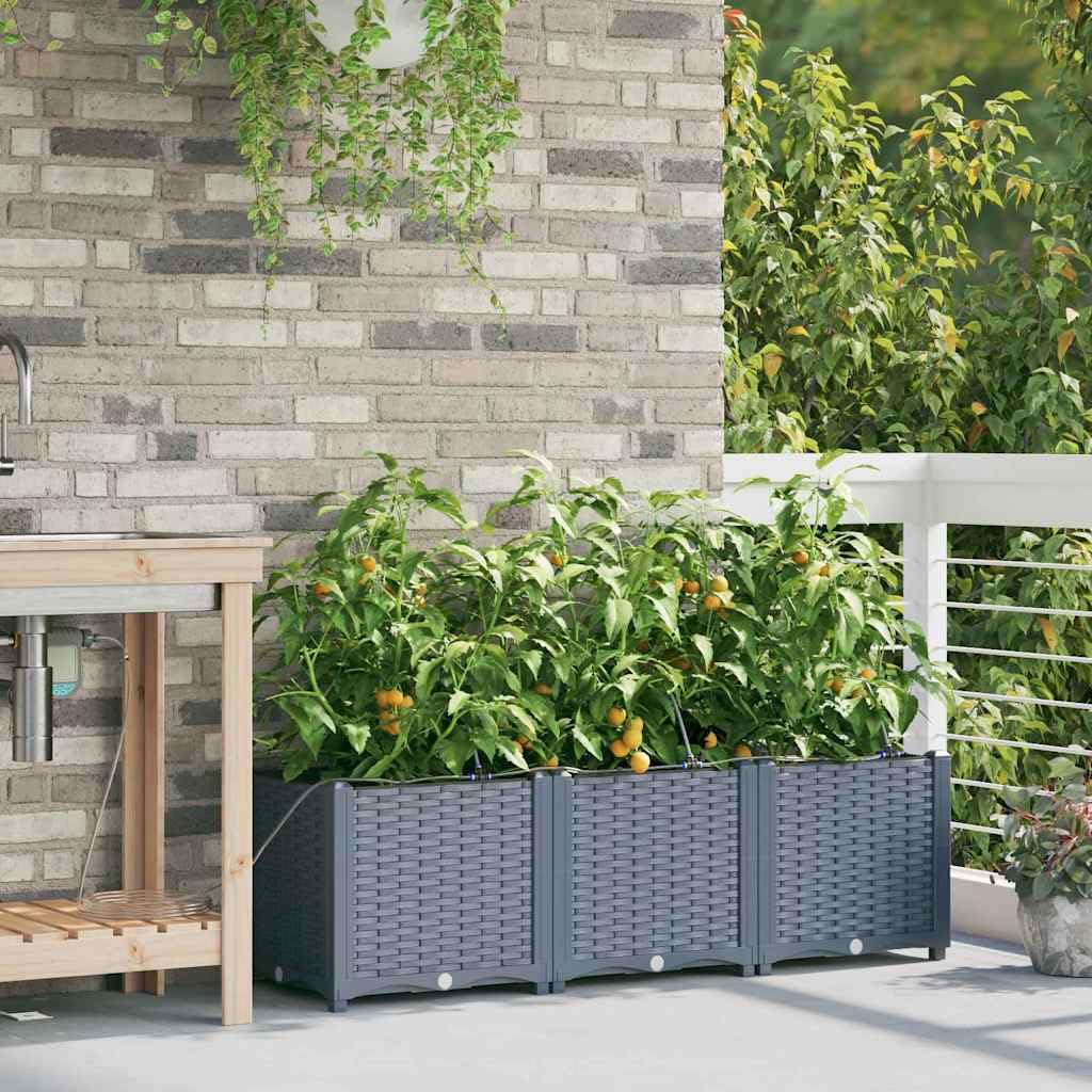 Garten-Pflanzgefäß 3er Set Hellgrau aus Stahl, 120x40x37,5 cm, langlebig für den Außenbereich, mit Bewässerungssystem für mühelose Pflanzenpflege