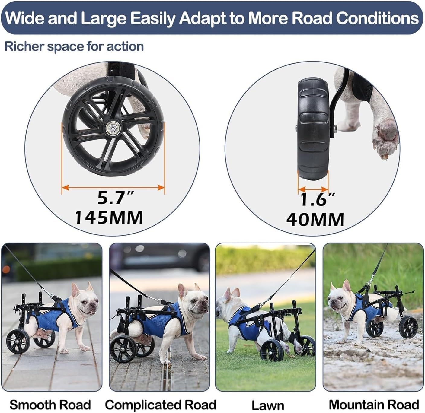 SOYON Pet Wheelchair Dog Wheelchair,Dog Wheelchair for Back Legs, Adjustable Dog Wheelchairs - Mobility Aids for Disabled Pets, Adaptable to A Variety of Terrain (Size : Medium)