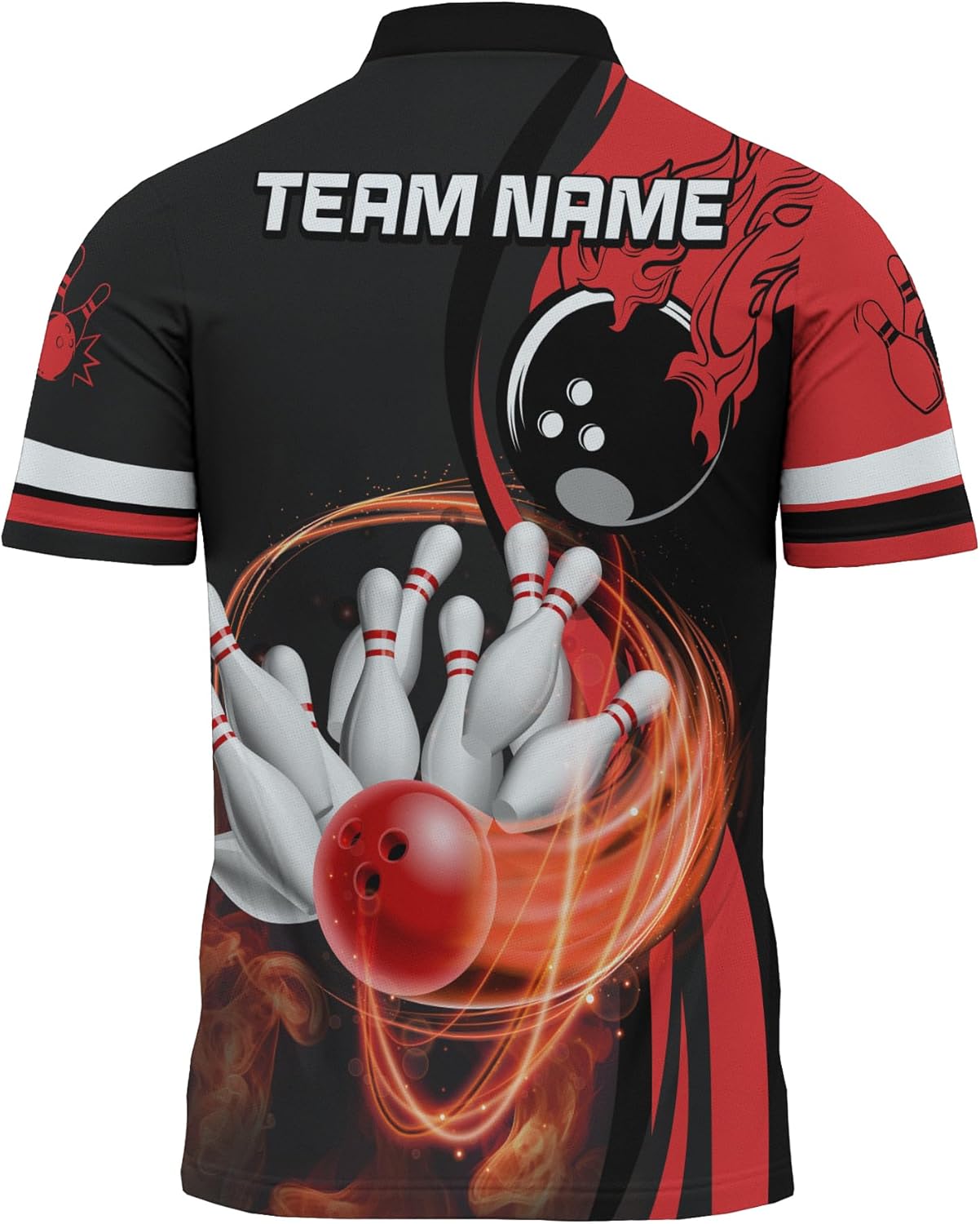 Personalise Bowling Zipper Top with Custom Name Print 8 Bowling Ball and Flame Pattern Quarter Zip Jersey for Bowler