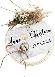 Ringkissen Hochzeit rosé personalisiert | Boho | Holz | Stickrahmen mit Trockenblumen | Trauringhalter vintage I Wanddeko