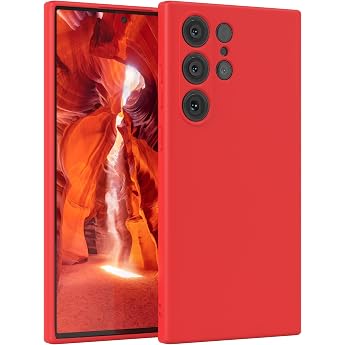 EAZY CASE - Silicone Case for Galaxy S23 Ultra Silicone Case Red Soft Shockproof Mobile Phone Case Protective Cover with Camera Protection Thin Premium Protection Cover TPU Phone Bumper in Matte Red