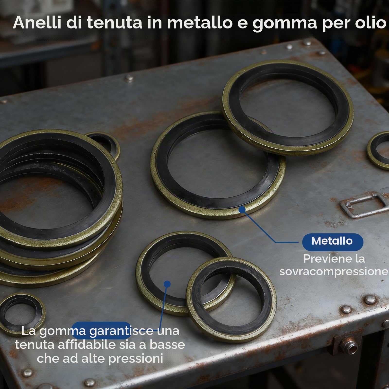 Kit 290 Rondelle Di Tenuta Per Tappo Olio – M5-M24, Metallo+Gomma Per Auto E Idraulica