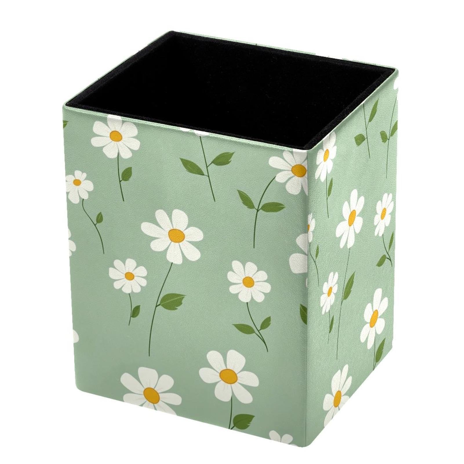 VAPOKF Pencil Holders for Desk, Daisy Printed Pen Holders Pen Pot Makeup Brushes Storage Desktop Stationery Supplies Organiser for Home Office