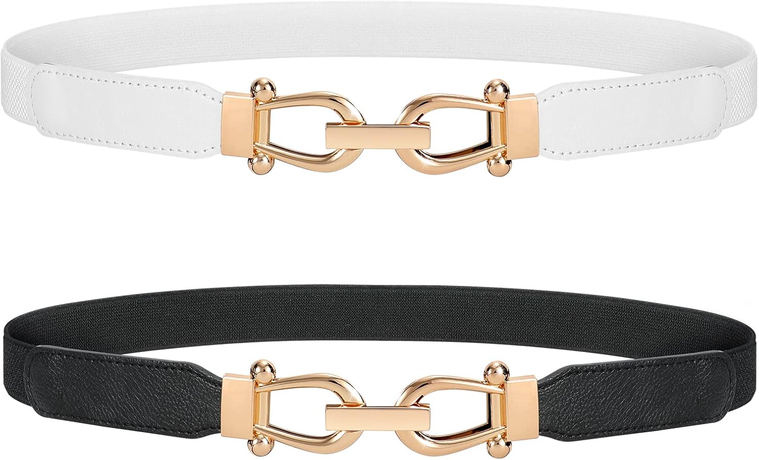 JASGOOD Women Stretchy Waist Belt Retro Elastic Skinny Belt for Ladies with Gold Buckle