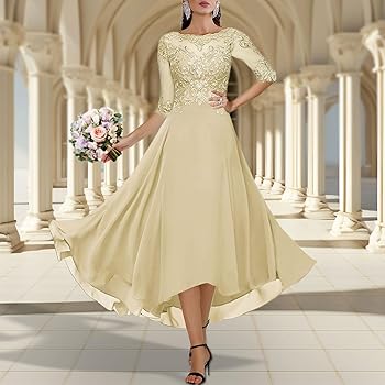 Amazon.com: ManDu Lace Appliques Mother of The Bride Dresses Chiffon Formal  Wedding Guest Evening Party Gowns with Half Sleeves Black : Clothing, Shoes  & Jewelry