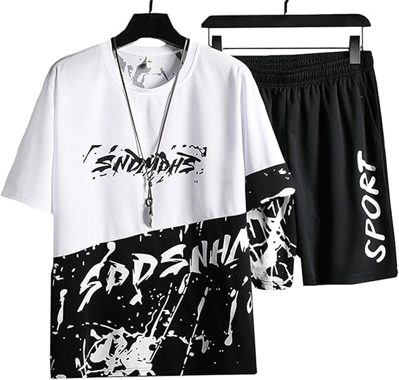Amazon Angelcity グラデーション セットアップ メンズ 夏 半袖tシャツ ハーフパンツ ジャージ 上下セット 半袖ジャージ Tシャツ ショットパンツ 上下2点セット 部屋着 夏服 スポーツウェア ルームウェア お洒落 韓国 おしゃれ 大きいサイズ L46 Tシャツ カットソー 通販