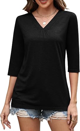 Womens Tops Boho Summer 3/4 Length Sleeve Shirts Teacher Vacation Outfits