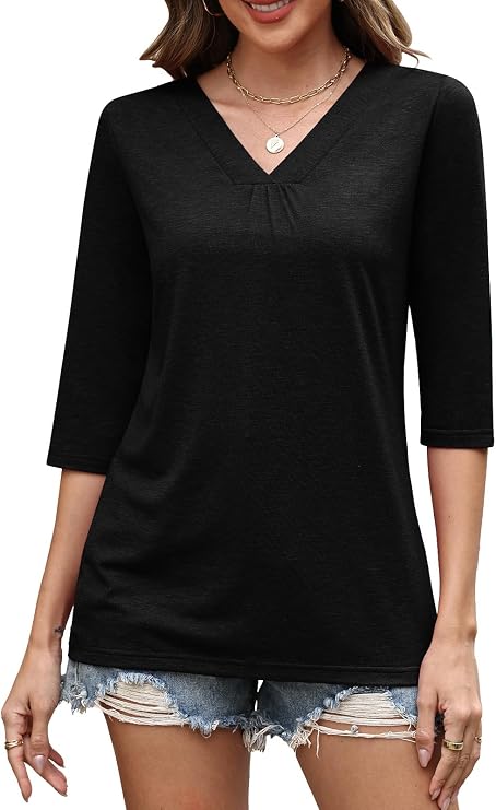 Womens Tops Boho Summer 3/4 Length Sleeve Shirts Teacher Vacation Outfits