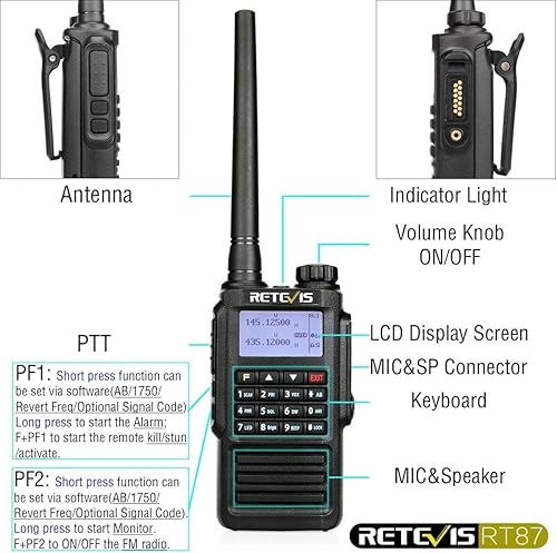 Miniatura 4 de Retevis Walkie Talkies RT87 IP67 impermeables, radio de 2 vías de alta potencia de largo alcance, radio bidireccional resistente, 128 CH, doble