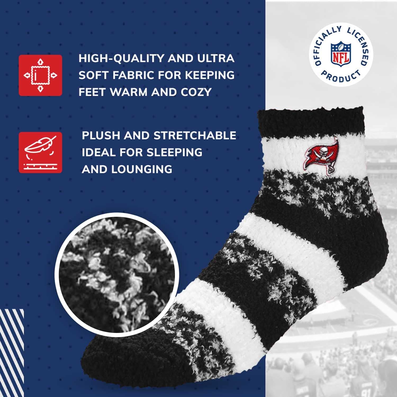For Bare Feet NFL Cozy Soft Slipper Socks - Home Socks for Ultimate Comfort - Gameday Apparel - Luxuriously Plush and Cozy - Unisex (Tampa Bay Buccaneers - Black, One Size) - Image 4