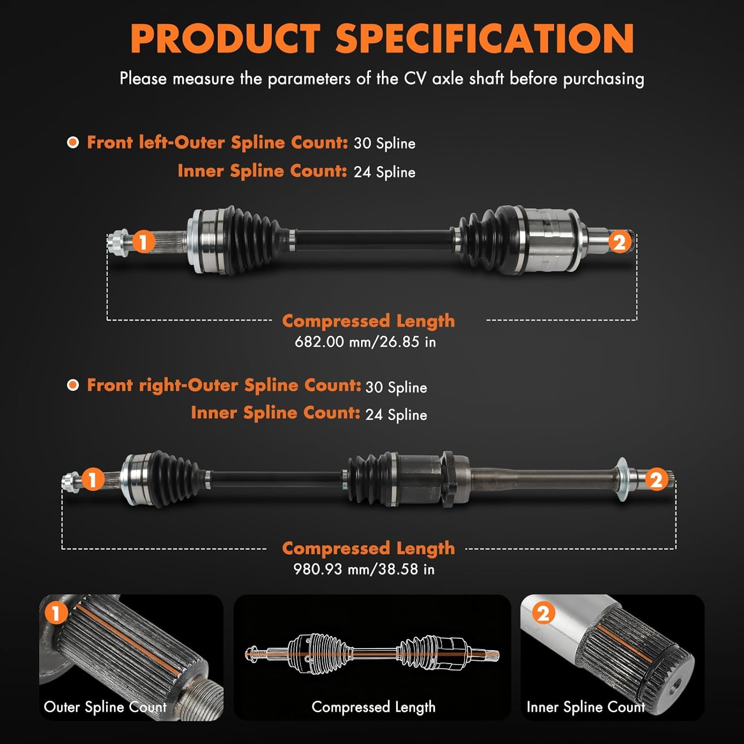 NCV69224 434100R211 CV Axle Shaft Front Left/Right Assembly Replacement - Compatible with 2019-2024 for Toyota RAV4 2.5L Not for FWD