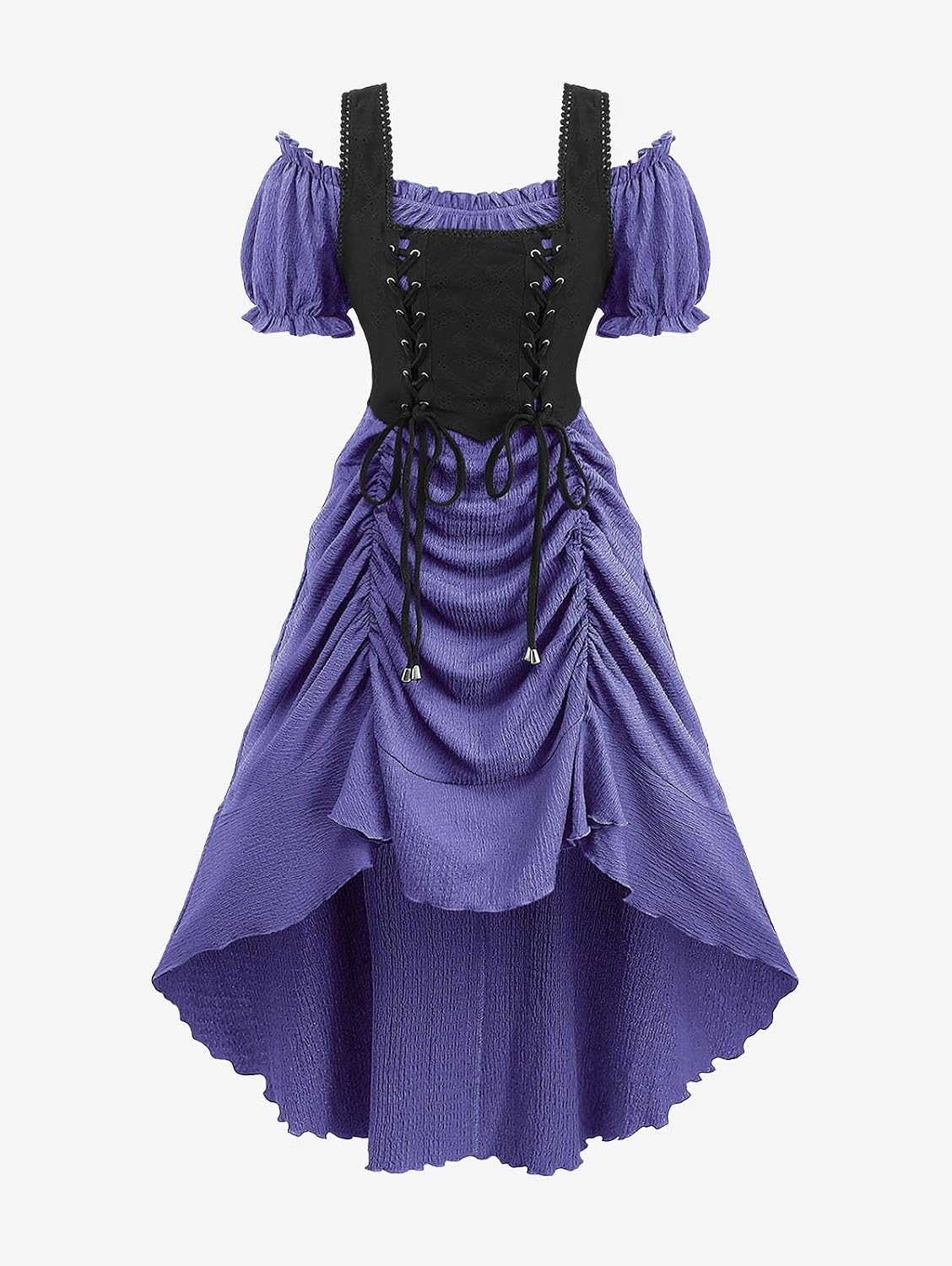 ROSE GAL Rosegal Women Plus Size Steampunk Renaissance Costume Dress Cold Shoulder Ruffles Lace-up High Low Dress