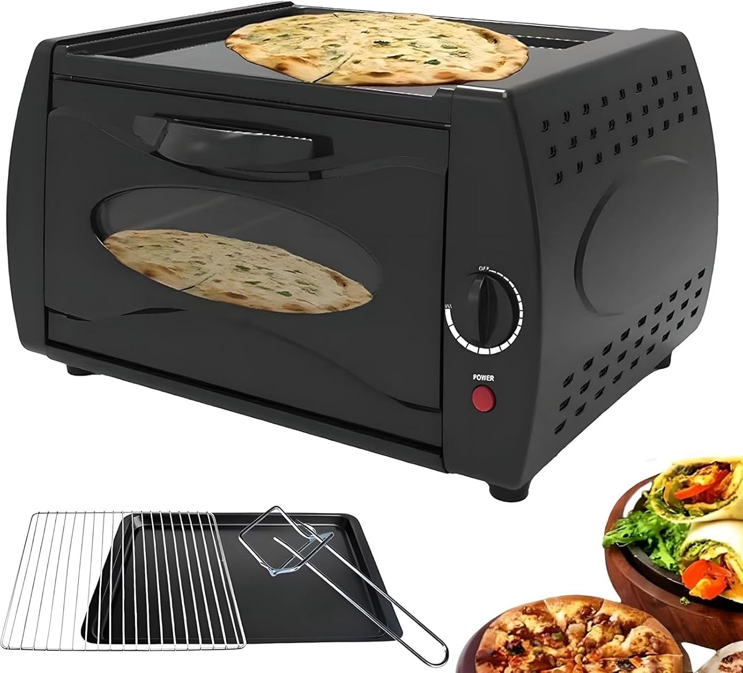 Electric 2-in-1 Tandoor and Pizza Oven, 2100W with Glass Door and Hot Plate, Home Kitchen Appliance for Baking and Roasting