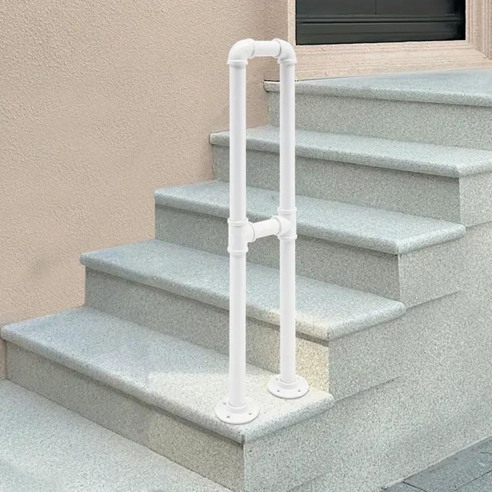 U-Shaped Staircase Handrail, Attic Safety Non-Slip Stair Railings, Industrial Style Wrought Iron Transitional Handrails for Garden, Yard, Deck, Garage(White-1PC,75CM/2.4FT)