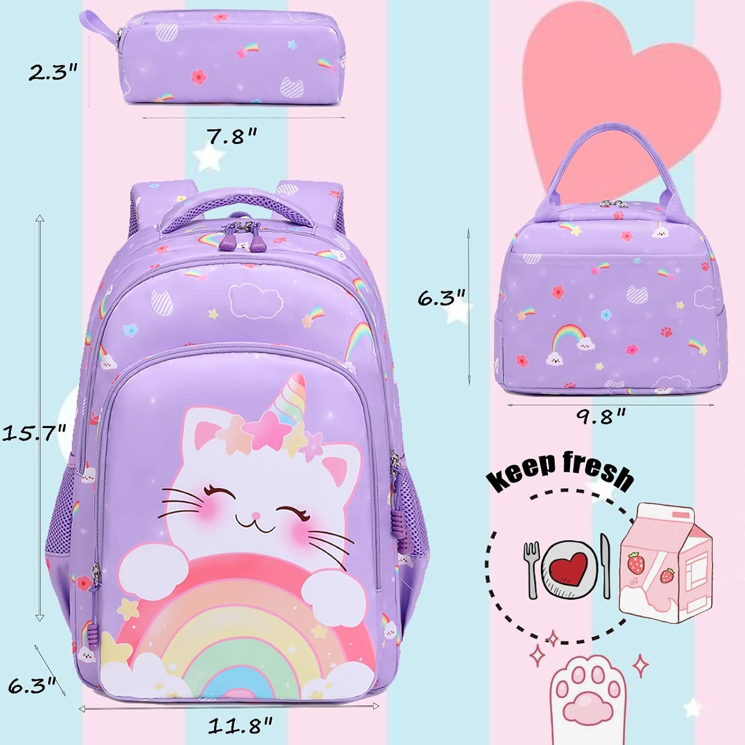Girls' Elementary School Backpack with Lunch Box - Back to School Bag Bookbag - Image 6
